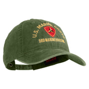 U.S. Marine Corps 3rd Marine Division Embroidered Washed Solid Pigment Dyed Cotton Twill Brass Buckle Cap - Olive OSFM