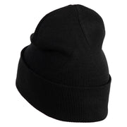 Small Silver Star of David Iron on Patched 12 Inch Long Knitted Beanie - Black OSFM