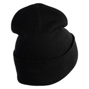 Small Silver Star of David Iron on Patched 12 Inch Long Knitted Beanie - Black OSFM
