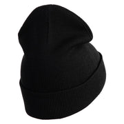 Small Basketball Iron on Patched 12 Inch Long Knitted Beanie - Black OSFM
