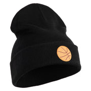 Small Basketball Iron on Patched 12 Inch Long Knitted Beanie - Black OSFM