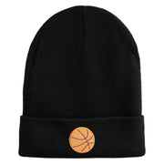Small Basketball Iron on Patched 12 Inch Long Knitted Beanie - Black OSFM