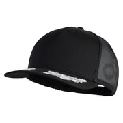 Scrambled Eggs Silver Patched Solid Cotton Twill 5 panel Mesh Back Cap - Black OSFM