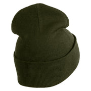 Small Silver Star of David Iron on Patched 12 Inch Long Knitted Beanie - Olive OSFM