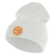 Small Basketball Iron on Patched 12 Inch Long Knitted Beanie - White OSFM