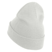 Small Basketball Iron on Patched 12 Inch Long Knitted Beanie - White OSFM