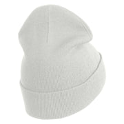 Small Basketball Iron on Patched 12 Inch Long Knitted Beanie - White OSFM