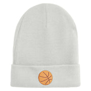 Small Basketball Iron on Patched 12 Inch Long Knitted Beanie - White OSFM