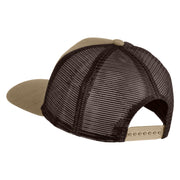Large C Outline Faux Leather Patched Mesh Trucker Cap - Brown Khaki OSFM