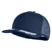 Scrambled Eggs Silver Patched Solid Cotton Twill 5 panel Mesh Back Cap - Navy OSFM