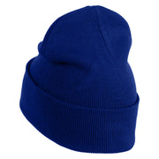 Small Silver Star of David Iron on Patched 12 Inch Long Knitted Beanie - Royal OSFM