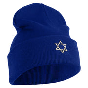 Small Silver Star of David Iron on Patched 12 Inch Long Knitted Beanie - Royal OSFM