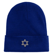 Small Silver Star of David Iron on Patched 12 Inch Long Knitted Beanie - Royal OSFM