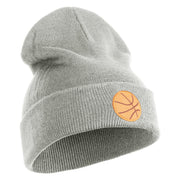 Small Basketball Iron on Patched 12 Inch Long Knitted Beanie - Heather Grey OSFM