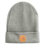 Small Basketball Iron on Patched 12 Inch Long Knitted Beanie - Heather Grey OSFM