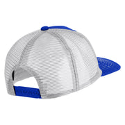 Large C Outline Faux Leather Patched Mesh Trucker Cap - Royal White OSFM