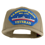 U.S. Merchant Marine EST 1775 Veteran Blue Patched Solid Cotton Twill Pro Style Cap - Khaki OSFM