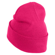 Small Silver Star of David Iron on Patched 12 Inch Long Knitted Beanie - Magenta OSFM