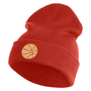 Small Basketball Iron on Patched 12 Inch Long Knitted Beanie - Rust OSFM