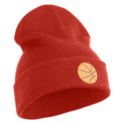 Small Basketball Iron on Patched 12 Inch Long Knitted Beanie - Rust OSFM