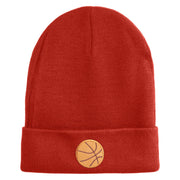 Small Basketball Iron on Patched 12 Inch Long Knitted Beanie - Rust OSFM