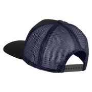 Large C Outline Faux Leather Patched Mesh Trucker Cap - Black Navy OSFM