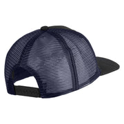 Large C Outline Faux Leather Patched Mesh Trucker Cap - Black Navy OSFM