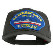 U.S. Merchant Marine EST 1775 Veteran Blue Patched Solid Cotton Twill Pro Style Cap - Charcoal OSFM