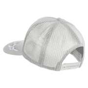 Scrambled Eggs Silver Patched Solid Cotton Twill 5 panel Mesh Back Cap - White OSFM