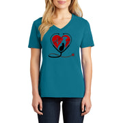 Vet Ladies Big Size Core Cotton V neck T-Shirt - Teal XS