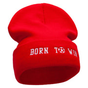 Born To Win Soccer Embroidered 12 Inch Long Knitted Beanie - Red OSFM