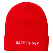 Born To Win Soccer Embroidered 12 Inch Long Knitted Beanie - Red OSFM