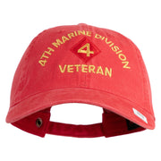 4th Marine Division Veteran Embroidered Washed Solid Pigment Dyed Cotton Twill Brass Buckle Cap - Red OSFM
