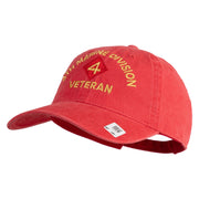 4th Marine Division Veteran Embroidered Washed Solid Pigment Dyed Cotton Twill Brass Buckle Cap - Red OSFM