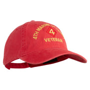4th Marine Division Veteran Embroidered Washed Solid Pigment Dyed Cotton Twill Brass Buckle Cap - Red OSFM