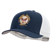 Licensed US Navy Circle Emblem Embroidered Flexfit 2 Tone Mesh Cap - Navy-White OSFM