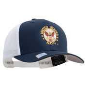 Licensed US Navy Circle Emblem Embroidered Flexfit 2 Tone Mesh Cap - Navy-White OSFM