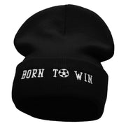 Born To Win Soccer Embroidered 12 Inch Long Knitted Beanie - Black OSFM