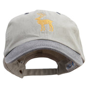 Chirstmas Golden Deer Embroidered Pigment Dyed Wash Cap - Beige-Black OSFM