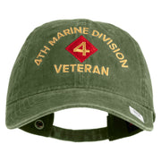 4th Marine Division Veteran Embroidered Washed Solid Pigment Dyed Cotton Twill Brass Buckle Cap - Olive OSFM