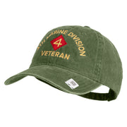 4th Marine Division Veteran Embroidered Washed Solid Pigment Dyed Cotton Twill Brass Buckle Cap - Olive OSFM