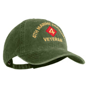 4th Marine Division Veteran Embroidered Washed Solid Pigment Dyed Cotton Twill Brass Buckle Cap - Olive OSFM
