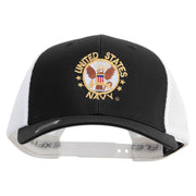 Licensed US Navy Circle Emblem Embroidered Flexfit 2 Tone Mesh Cap - Black-White OSFM