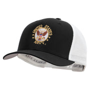 Licensed US Navy Circle Emblem Embroidered Flexfit 2 Tone Mesh Cap - Black-White OSFM