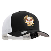 Licensed US Navy Circle Emblem Embroidered Flexfit 2 Tone Mesh Cap - Black-White OSFM