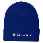 Born To Win Soccer Embroidered 12 Inch Long Knitted Beanie - Royal OSFM