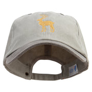 Chirstmas Golden Deer Embroidered Pigment Dyed Wash Cap - Beige-Brown OSFM