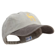 Chirstmas Golden Deer Embroidered Pigment Dyed Wash Cap - Beige-Brown OSFM