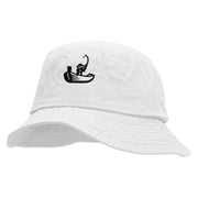 Fishing on Boat Unisex Multipurpose Crushable Cotton Twill Bucket Hat - White