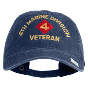 4th Marine Division Veteran Embroidered Washed Solid Pigment Dyed Cotton Twill Brass Buckle Cap - Navy OSFM